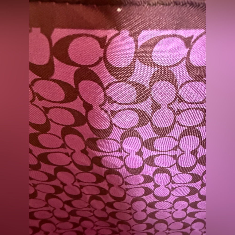 Coach Purple Logo Print Silk Scarf - Picture 4 of 4